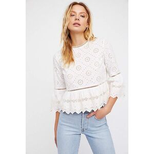 Free People Merci Beaucoup Eyelet Peplum Top White